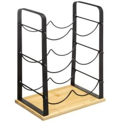5five Flessenrek - Metaal-bamboe - 6 Flessen - Zwart - 25 X 17 X 38 Cm