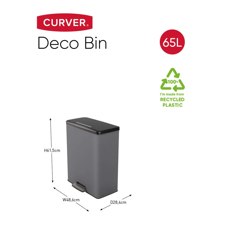 Curver Decobin Prullenbak - 65L - Rechthoekig - Cool Grey - Afbeelding 2