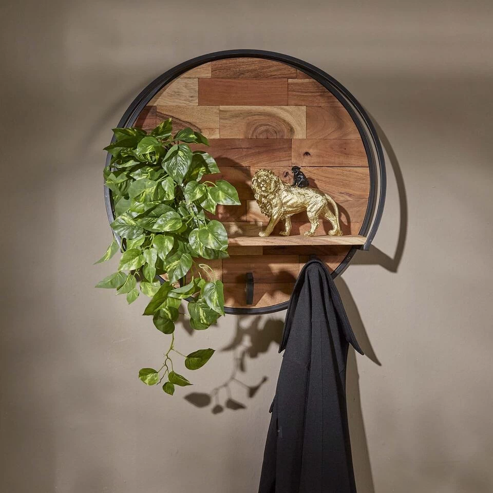 Industrieel Rond Wandrek Acaciahout Mill Ø60 Cm - 15x60x60 Cm - Hout - Bruin - Afbeelding 2