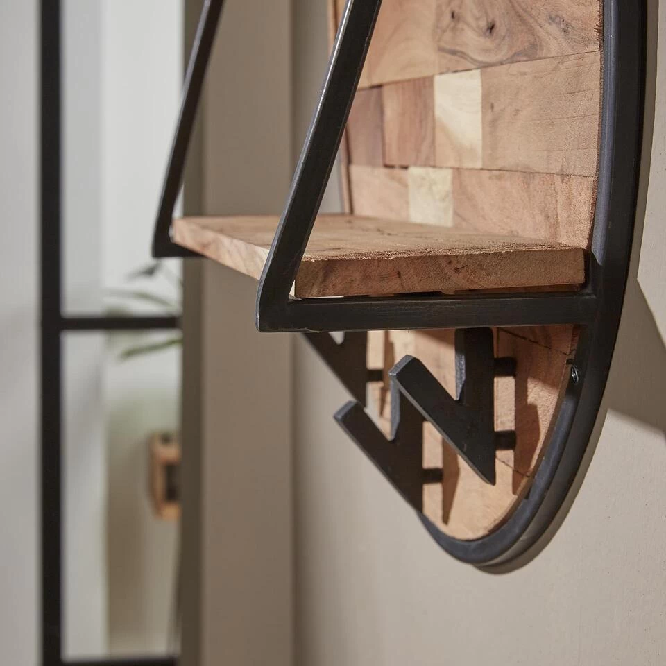 Industrieel Rond Wandrek Acaciahout Mill Ø60 Cm - 15x60x60 Cm - Hout - Bruin - Afbeelding 3