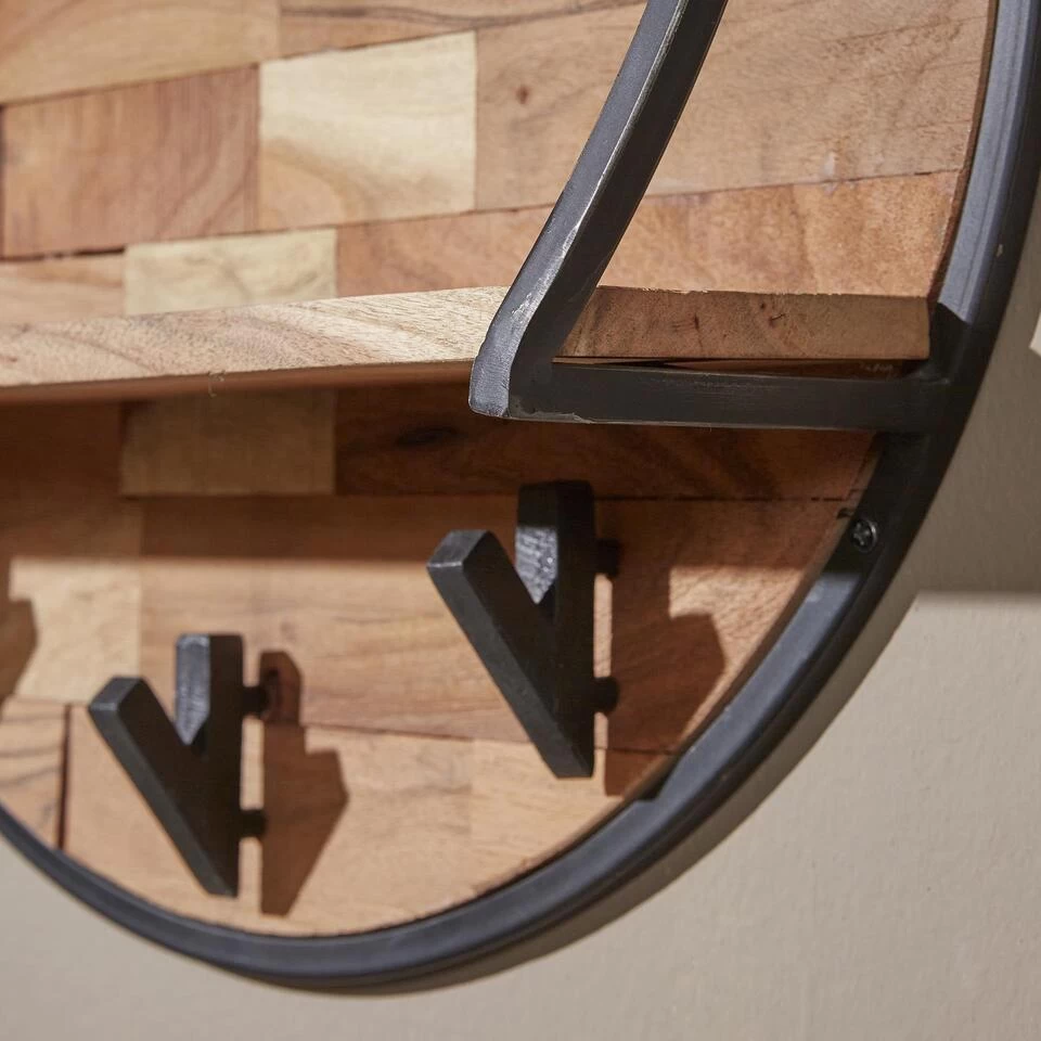 Industrieel Rond Wandrek Acaciahout Mill Ø60 Cm - 15x60x60 Cm - Hout - Bruin - Afbeelding 4