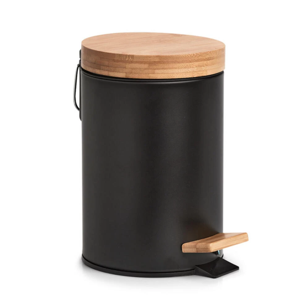 Zeller Pedaalemmer - 3L - Zwart - Metaal En Bamboe - 24 Cm