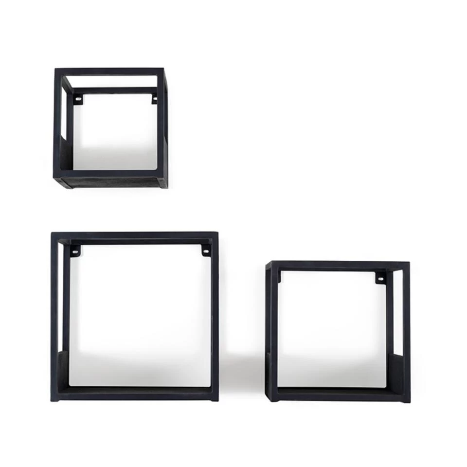 Multifurn - Set Van 3 Industriële Wandplanken - Mango Hout Zwart