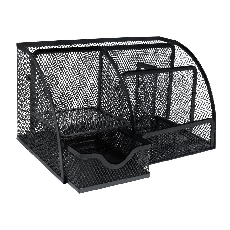 QUVIO Bureau Organizer 5 Vakken + 1 Lade + 1 Plankje Met Gaas - Zwart - Afbeelding 3