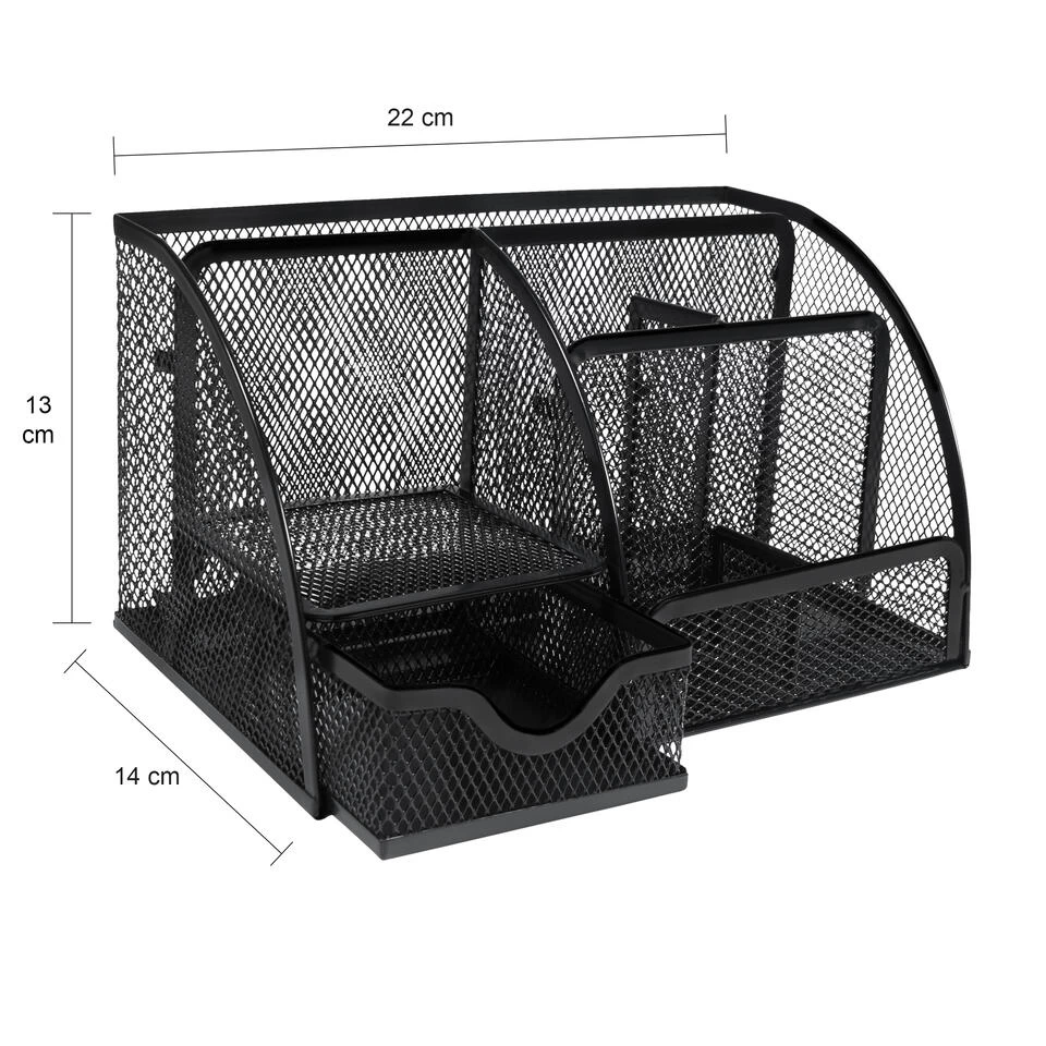 QUVIO Bureau Organizer 5 Vakken + 1 Lade + 1 Plankje Met Gaas - Zwart - Afbeelding 4