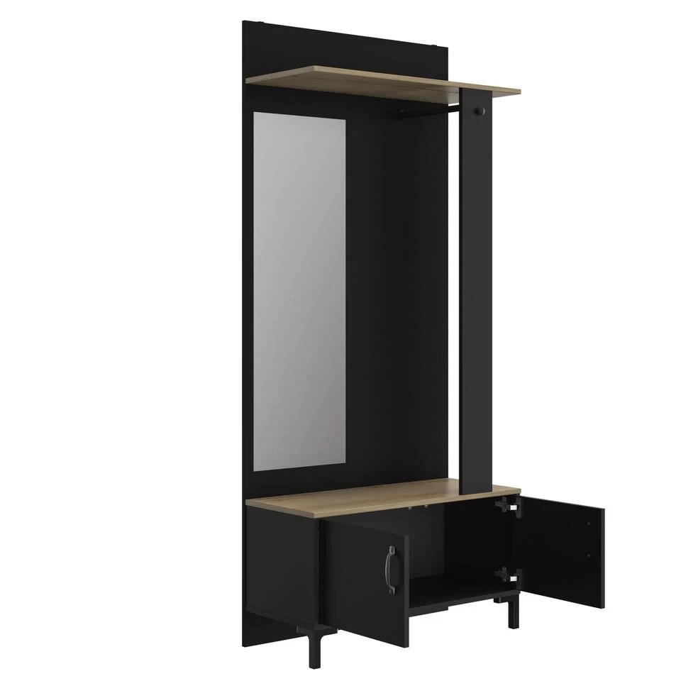 Diagone Entreekast Store - Incl Stang En Spiegel - 190 Cm Hoog - Zwart - Afbeelding 3