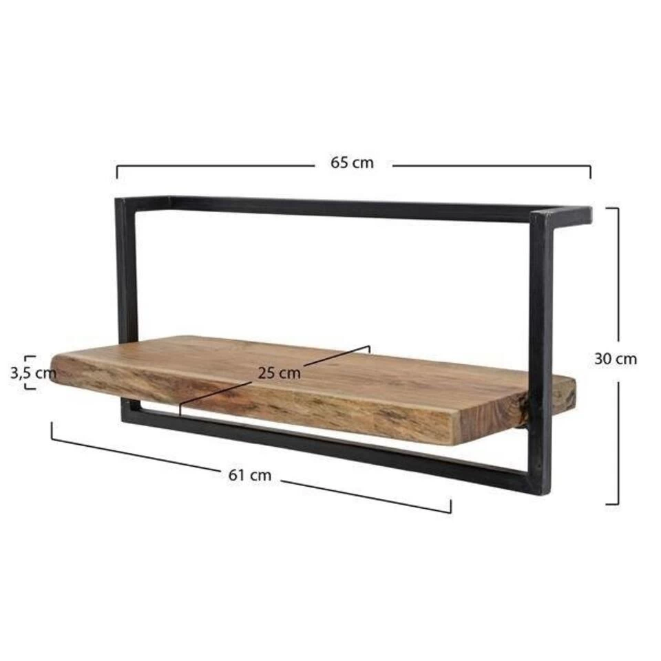 Wandplank Aberdeen 65 Cm - 25x65x30 Cm - Hout - Bruin - Afbeelding 4