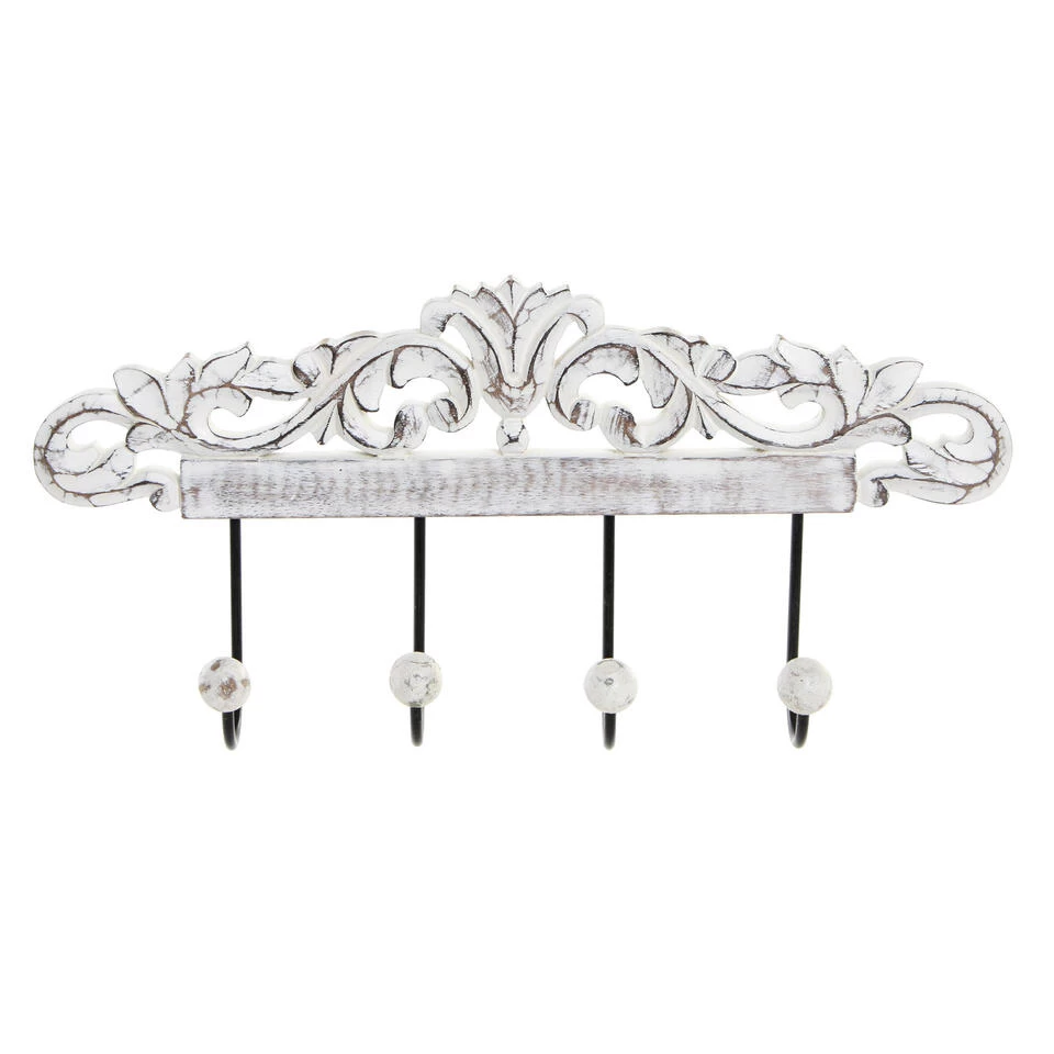 Items Kapstok Rek Voor Wand/muur - Wit - 4x Ophanghaken - 35 Cm