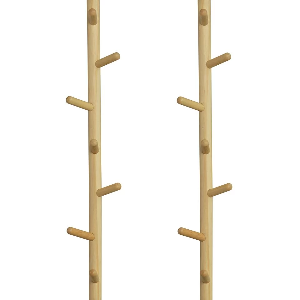 WOOOD Marrit Kapstok 7 Haaks - Hout - Zwart - Set Van 2