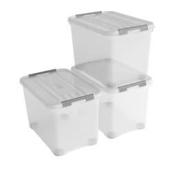 Curver Handy+ Opbergbox - 65L - 3 Stuks - Transparant Met Deksel