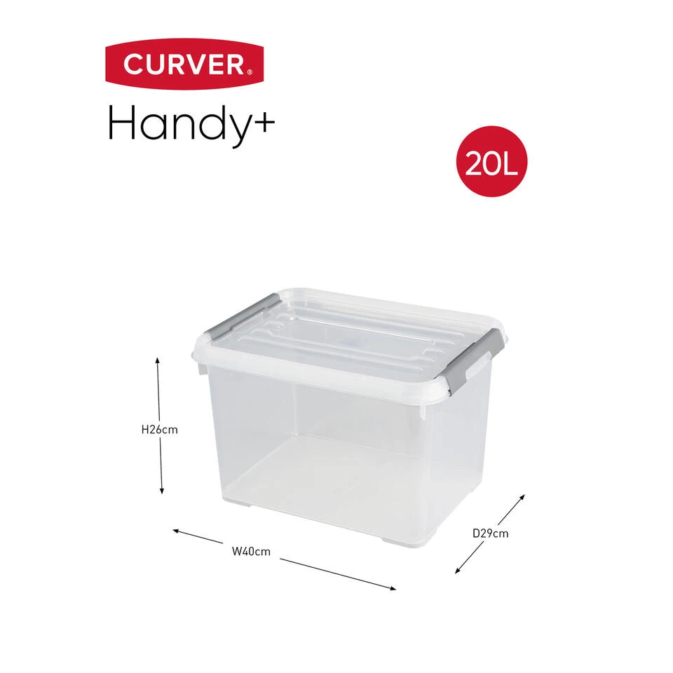Curver Handy+ Opbergbox - 20L - 3 Stuks - Transparant Met Deksel - Afbeelding 2