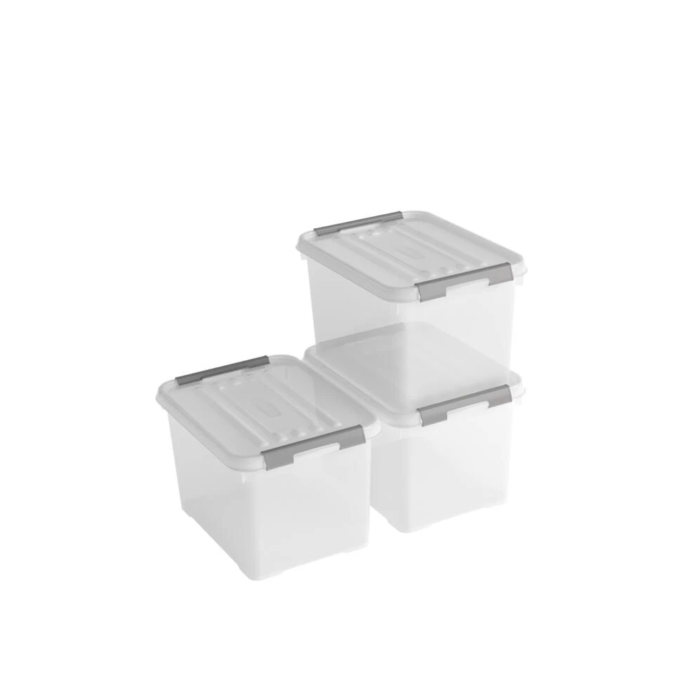 Curver Handy+ Opbergbox - 20L - 3 Stuks - Transparant Met Deksel