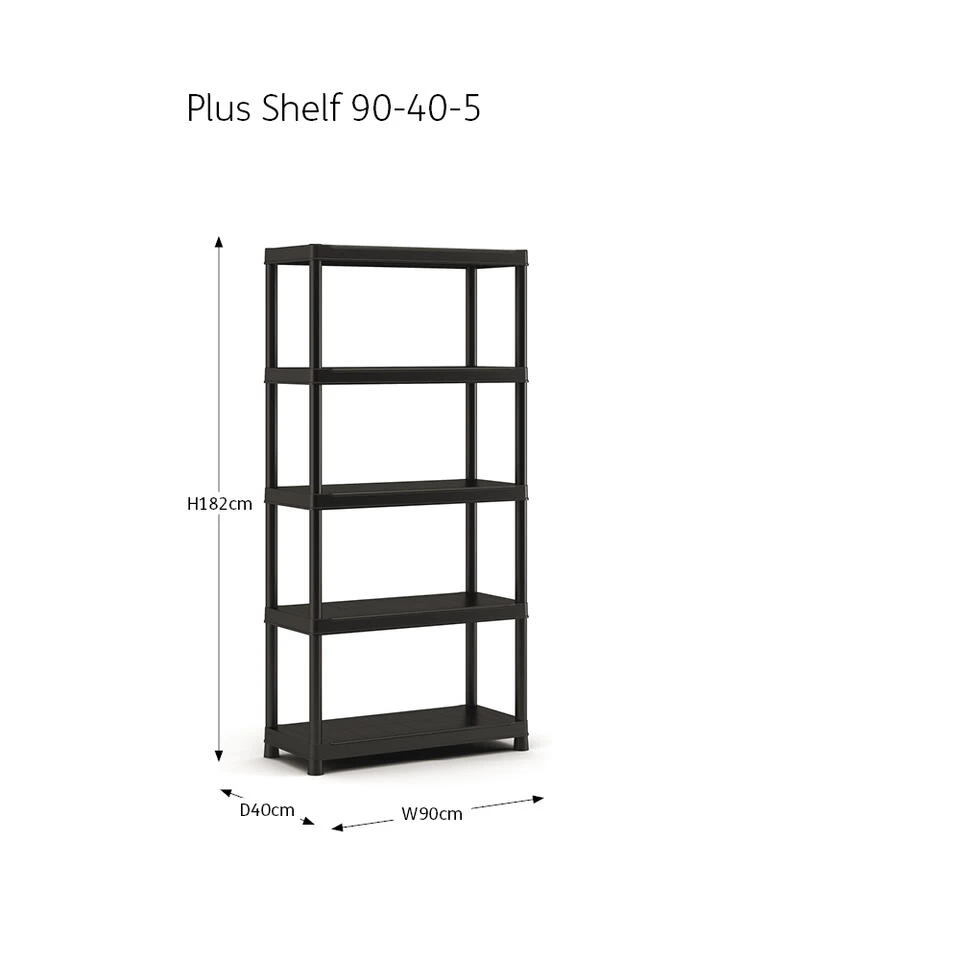 Keter Plus Shelf 90/5 - 5 Planken - 90x40x182cm - Zwart - Afbeelding 2