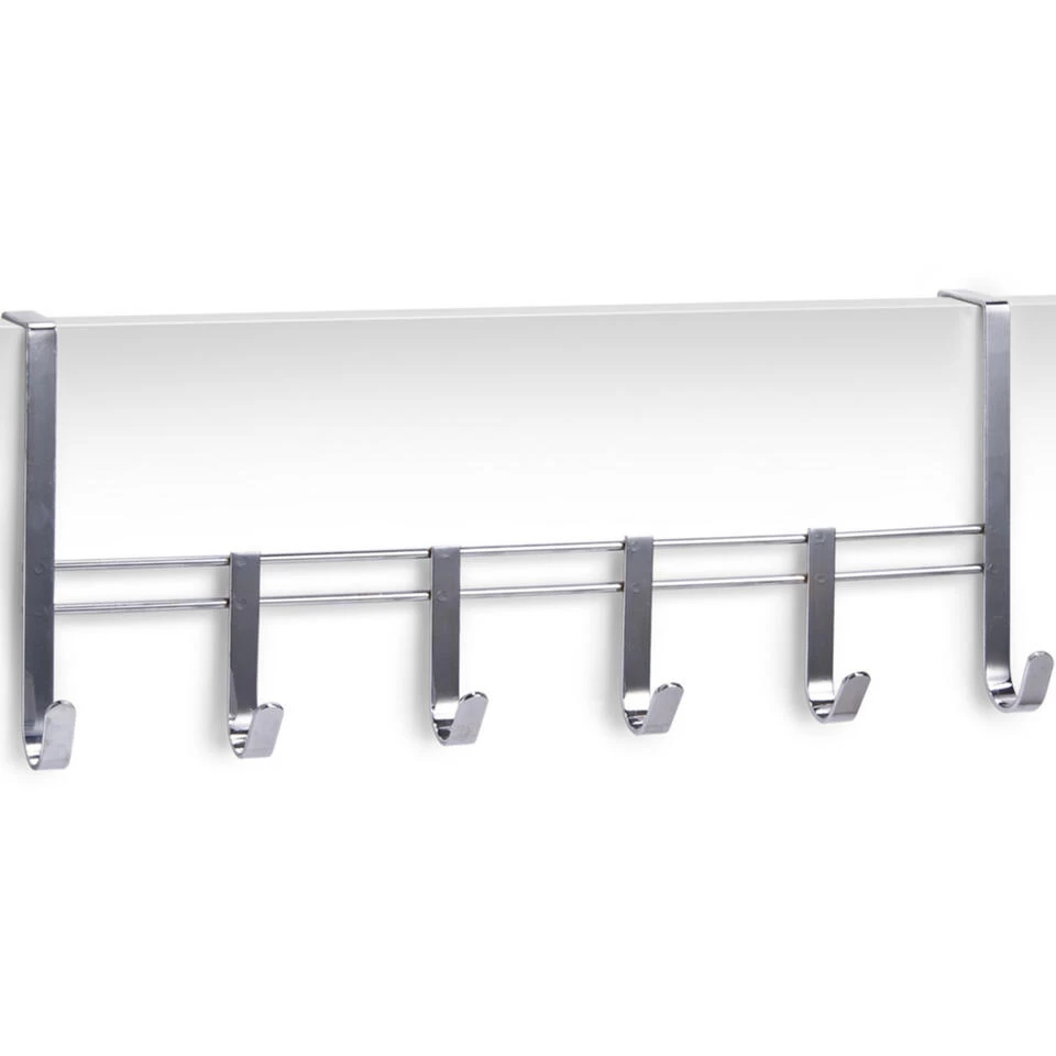 Zilveren Badkamerdeur/kastdeur Kapstok Met 6 Haken 51 Cm