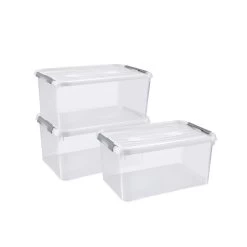 Curver Handy+ Opbergbox - 50L - 3 Stuks - Transparant Met Deksel