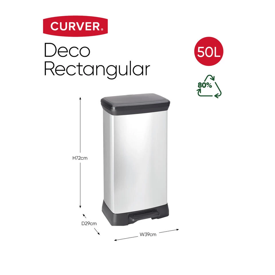 Curver Decobin Prullenbak- 50L - 39x29x72 Cm - Zilver Metallic - Afbeelding 2
