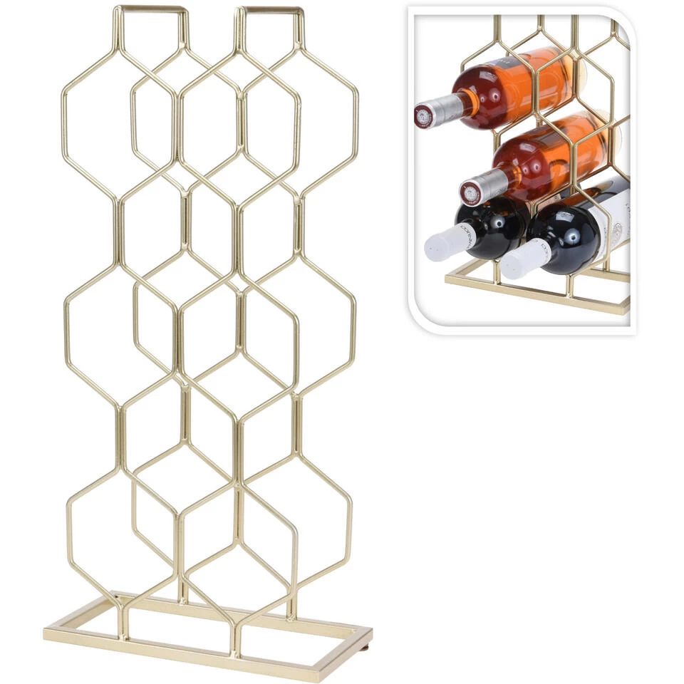 Excellent Houseware Wijnrek - Metaal - Goud - 8 Flessen - 23 X 48 Cm - Afbeelding 2