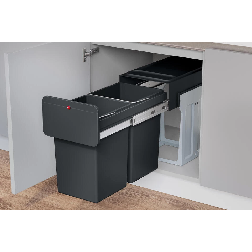 Hailo Tandem Inbouwprullenbak - 2x14L - Zwart - Afbeelding 3