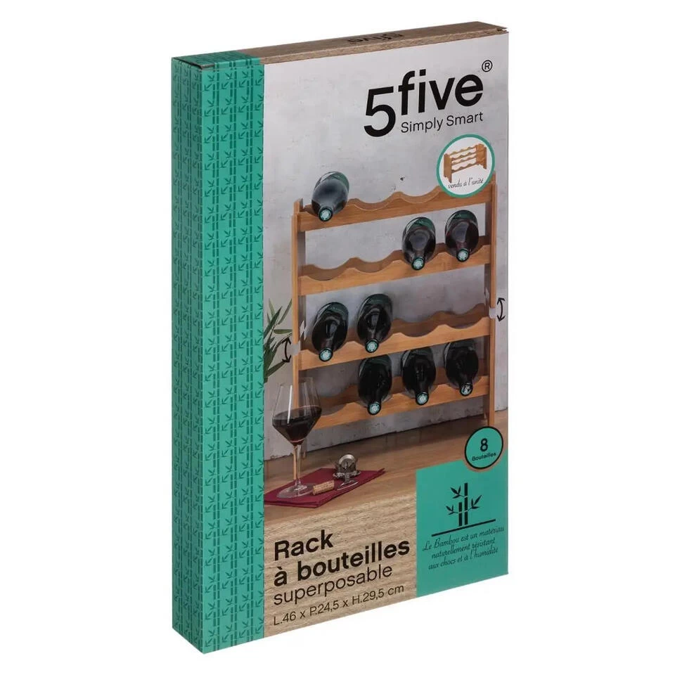 5five Flessenrek - 8 Flessen - Bamboe - 46 X 24,5 X 29,5 Cm - Afbeelding 2