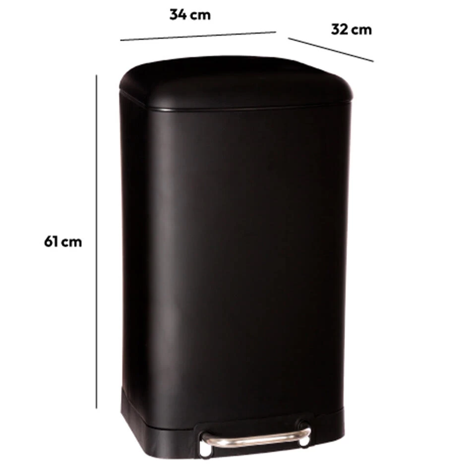 5Five Prullenbak/pedaalemmer - Zwart - Metaal - 30 Liter - 34 X 61 Cm - Afbeelding 2