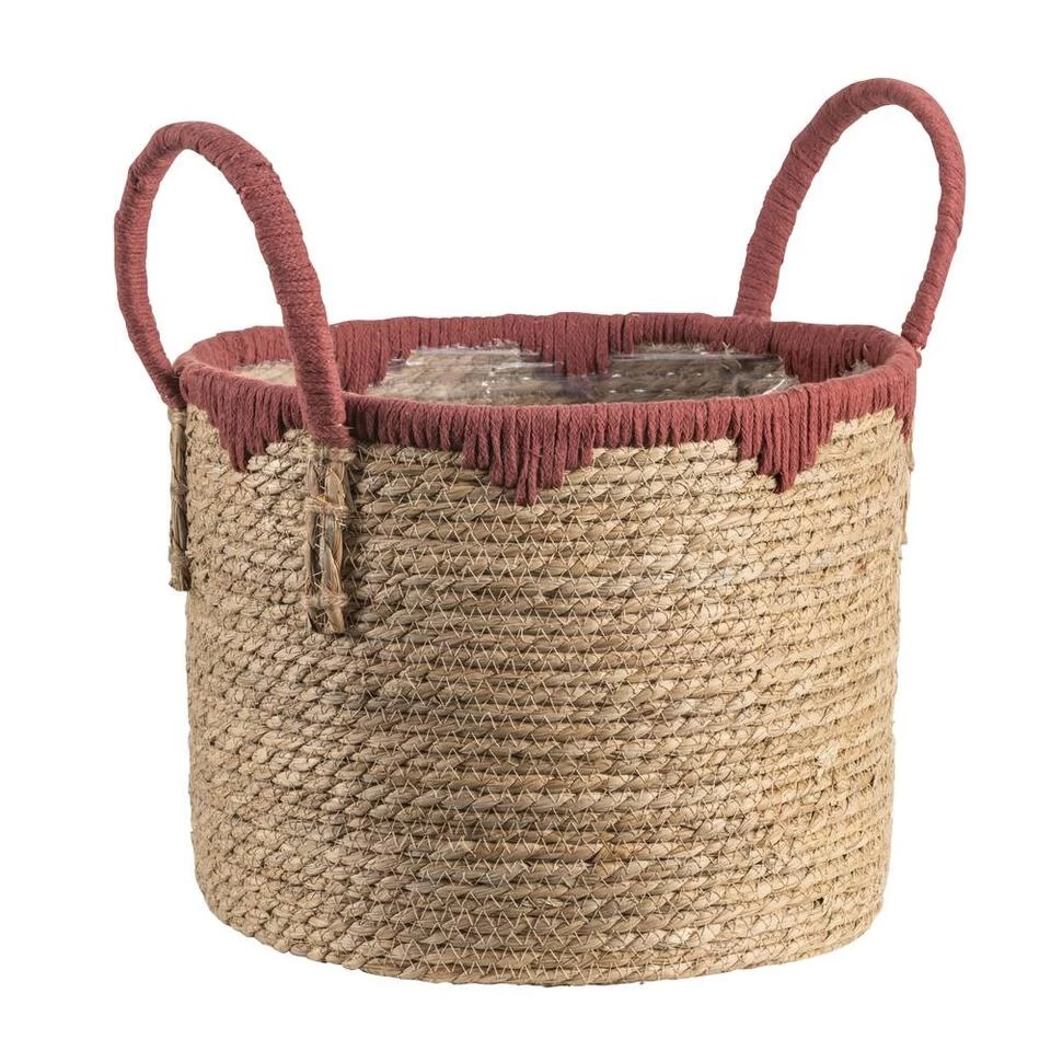 Mand Dille M - Naturel/rood - Zeegras - 42xø34 Cm