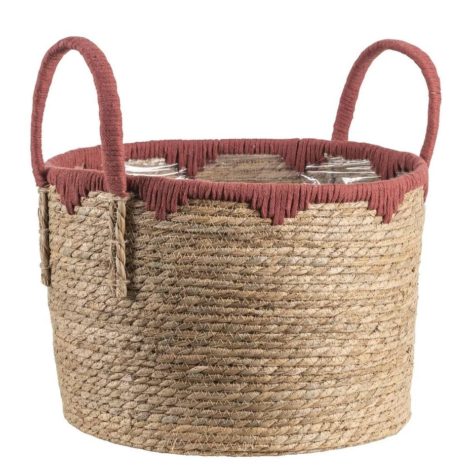 Mand Dille L - Naturel/rood - Zeegras - 45xø40 Cm