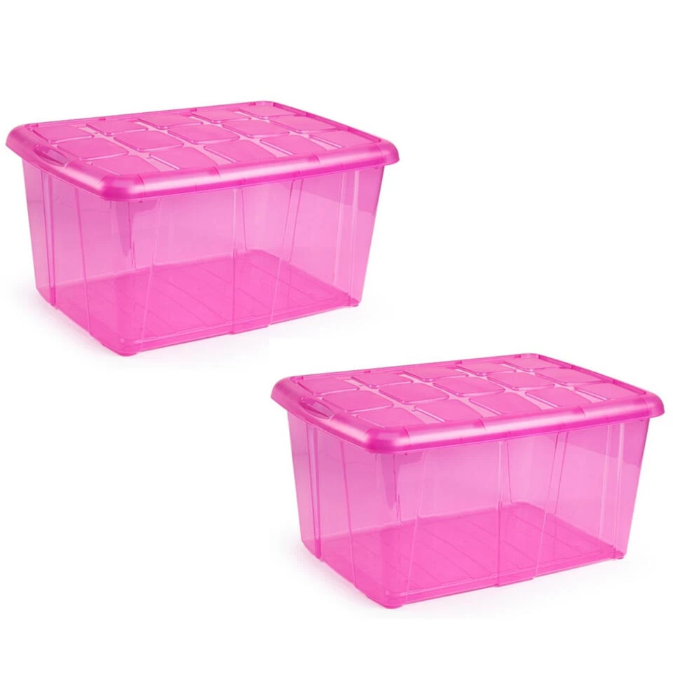 Forte Plastics Opberger - Met Deksel - Roze - 60 L - 63 X 46 X 32 Cm - Afbeelding 2