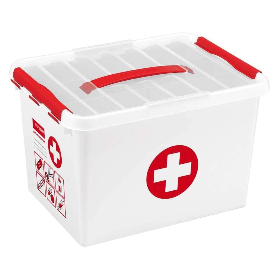 Stapelbare Q-line Opbergbox EHBO 22 Liter - Wit/rood - 26x30x40 Cm - Afbeelding 2