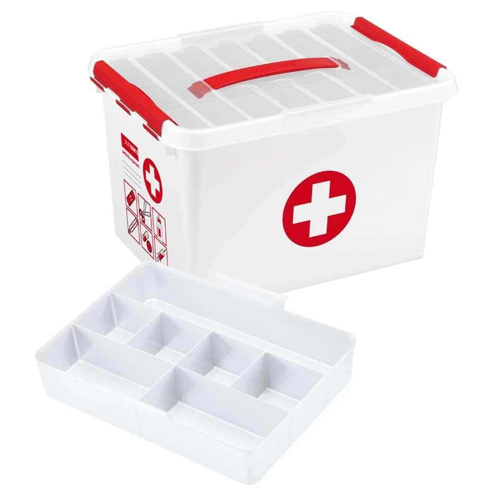Stapelbare Q-line Opbergbox EHBO 22 Liter - Wit/rood - 26x30x40 Cm - Afbeelding 3