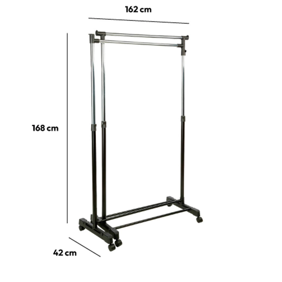 5Five Kledingrek 2x Enkele Stang - Kunststof - Zwart - 162 X 168cm - Afbeelding 2