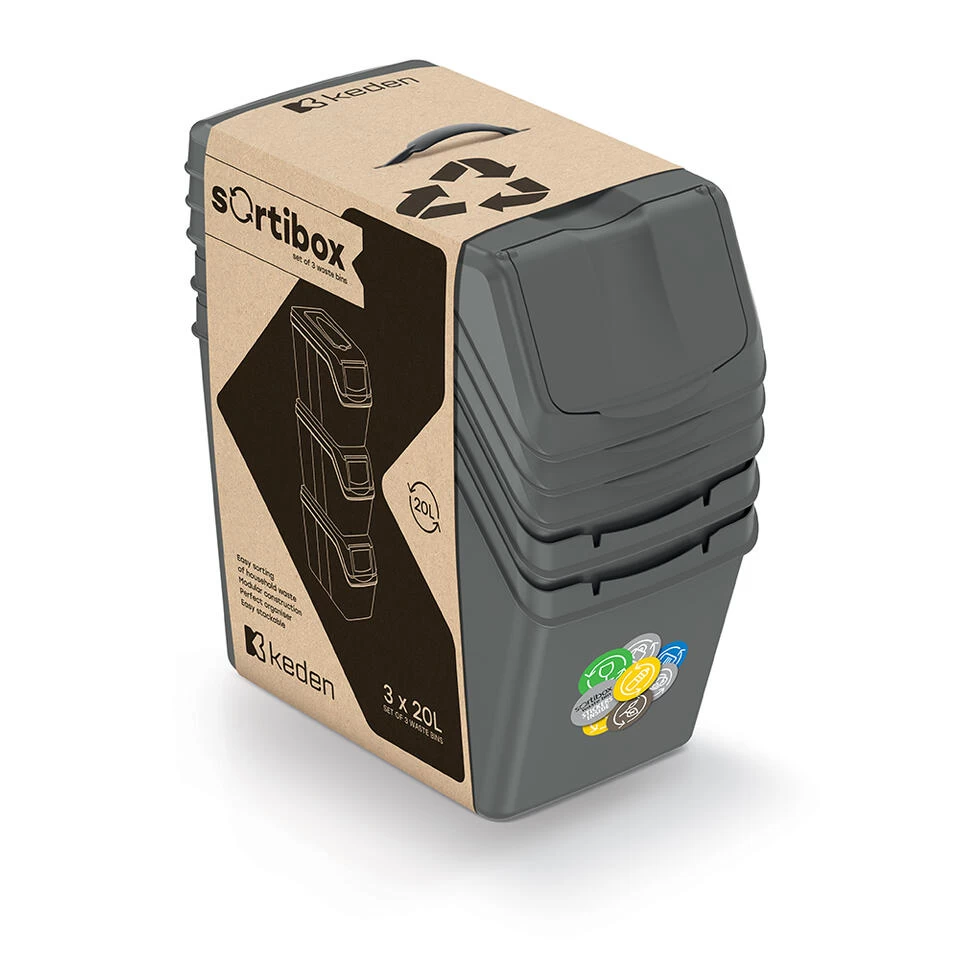 Prosperplast Afvalscheidingsbak - 3 St - Grijs - Kunststof - 20 L - Afbeelding 4