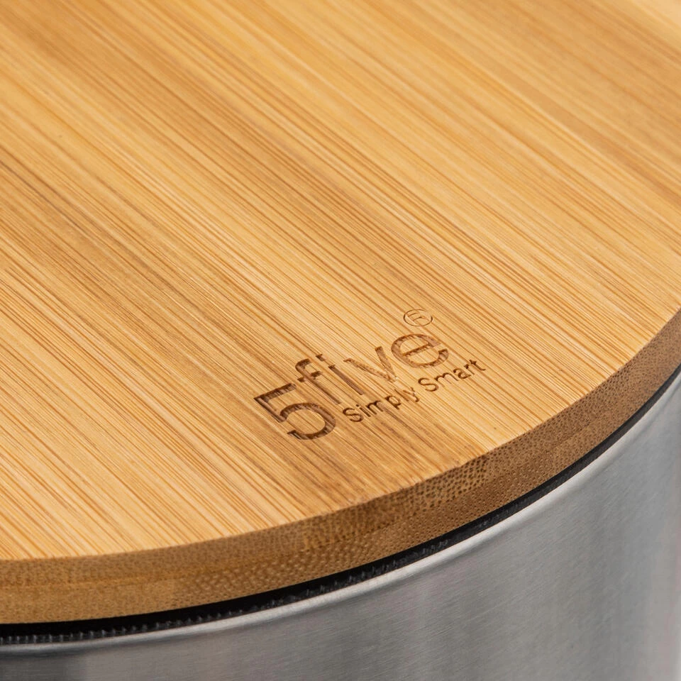 5Five Pedaalemmer - Zilver/bamboe - Metaal - 3L - 23 Cm - Soft Close - Afbeelding 4