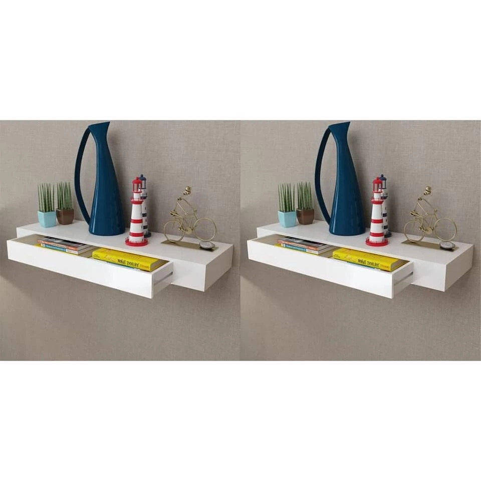 VidaXL Wandplanken Zwevend Met Lades 2 St 80 Cm Wit - Afbeelding 2