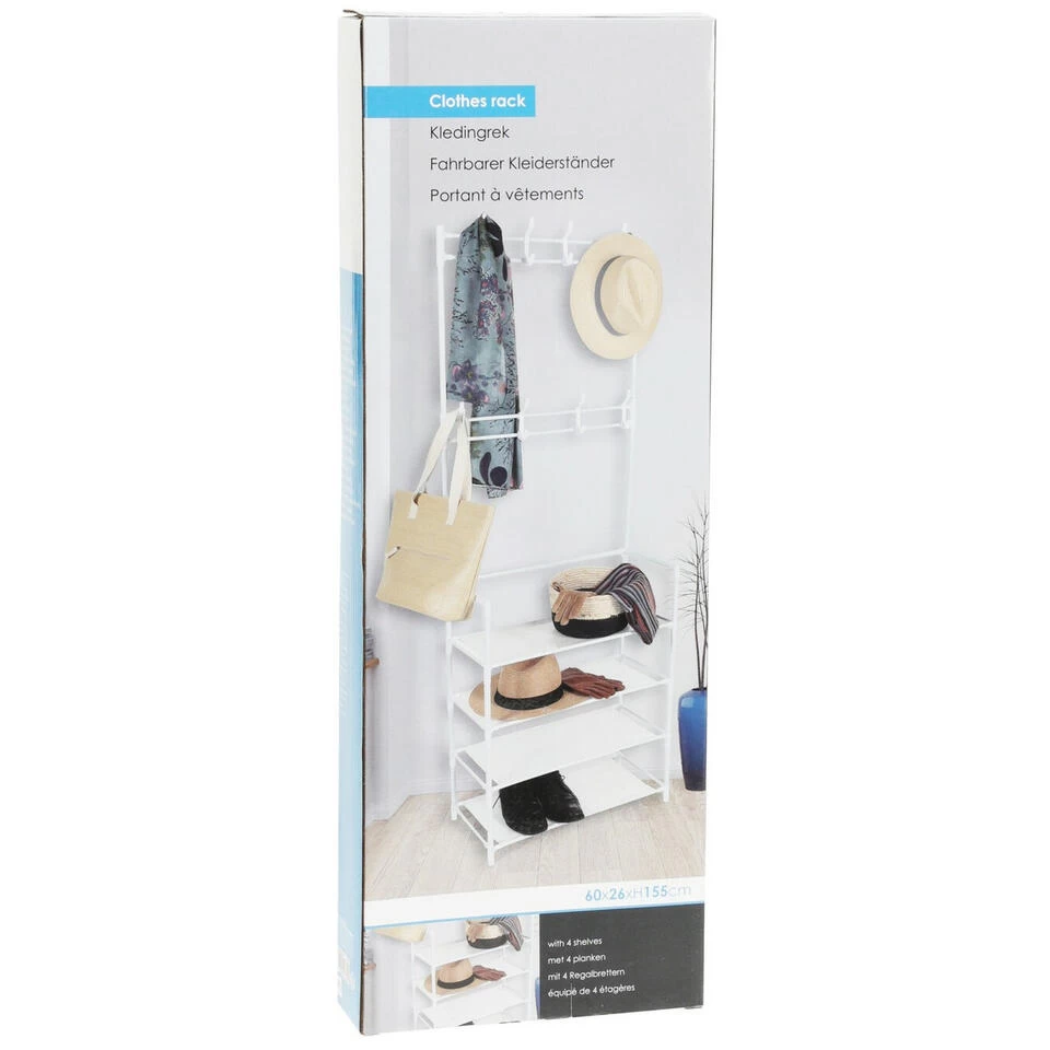 Storage Solutions Kledingrek - 60 X 26 X 155 Cm - Metaal - Wit - Afbeelding 3