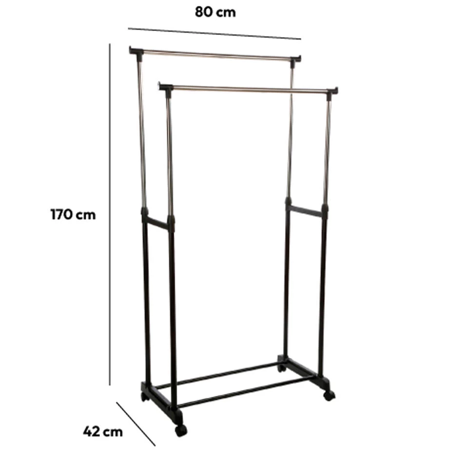 5Five Kledingrek Dubbele Stang - Kunststof/metaal - Zwart - 80 X 170cm - Afbeelding 2