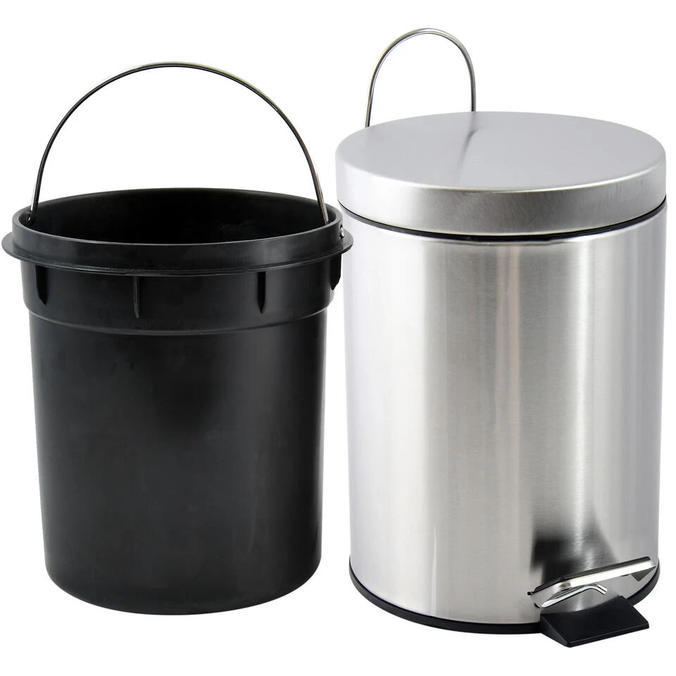 MSV Kleine Badkamer/toilet Pedaalemmer - Glans Zilver - 5L - 20 X 27cm - Afbeelding 2