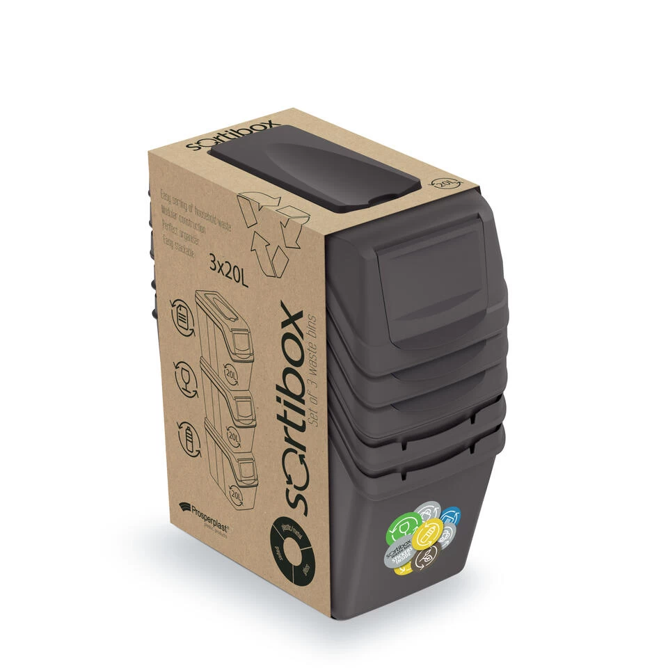 Prosperplast Afvalscheidingsbak - 3 St - Grijs - Kunststof - 20 L - Afbeelding 3