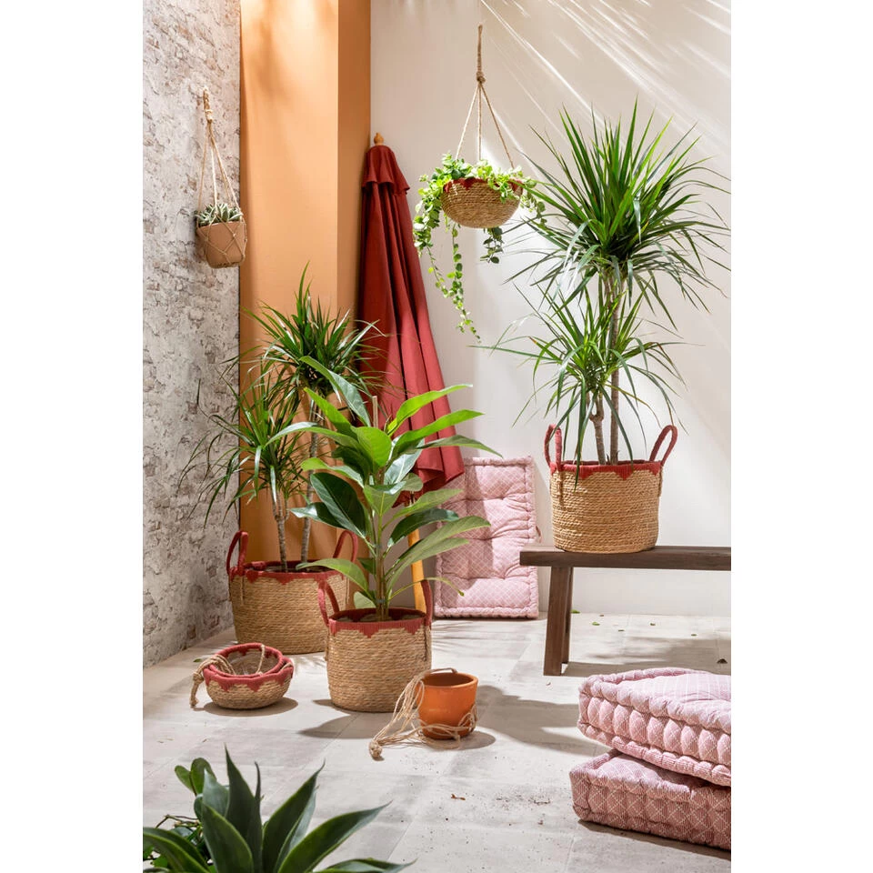 Mand Dille M - Naturel/rood - Zeegras - 42xø34 Cm - Afbeelding 3