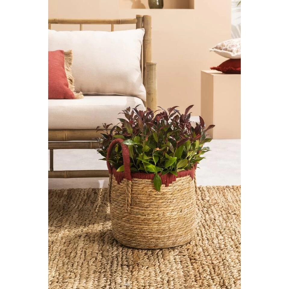 Mand Dille M - Naturel/rood - Zeegras - 42xø34 Cm - Afbeelding 2